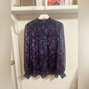FINAL PRICE Joie Navy and Red Floral Smocked Blouse
